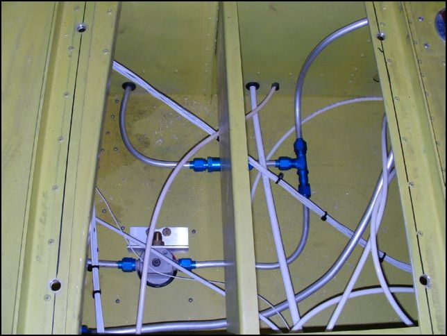 Install all fuel lines.  The pitot and static lines you see in this picture are not installed yet so ignore the mess.