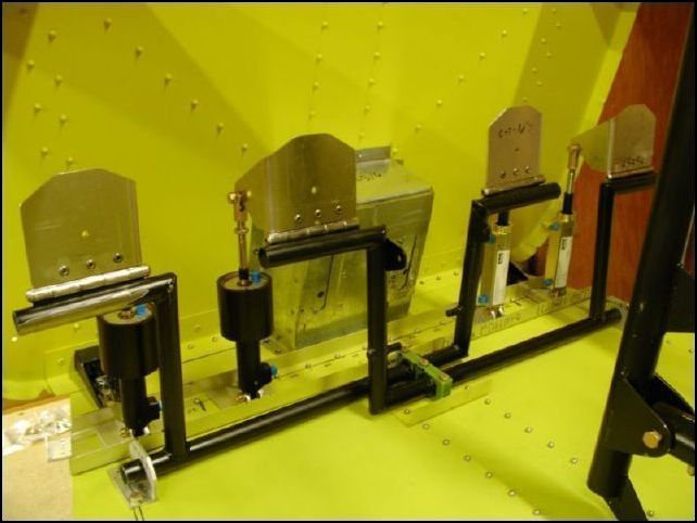 Install the rudder / brake pedal assembly to the fuselage floor and install the brake cylinders.  BE SURE TO INSTALL THE BUSHINGS ON THE CYLINDERS as per drawing 640-C-8.