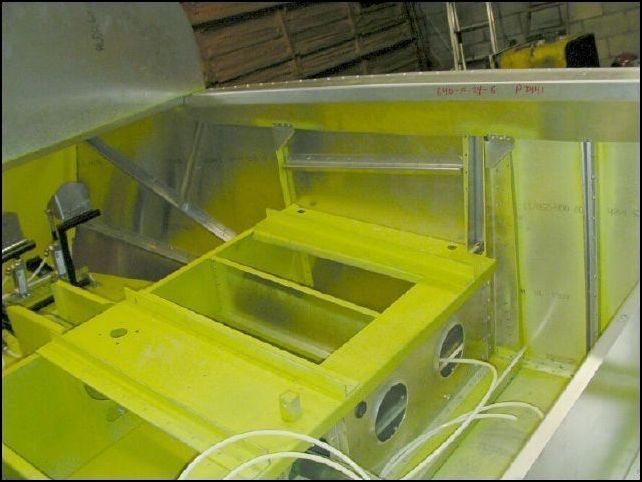 This image shows the right front skin stiffenr Zs and the stiffener Z beside the front seat section.