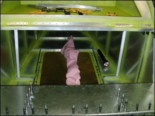 View of steps from inside fuselage before installing the rear seat back