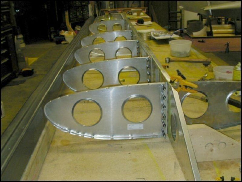 Image of all nose ribs clecoed to wing spar.