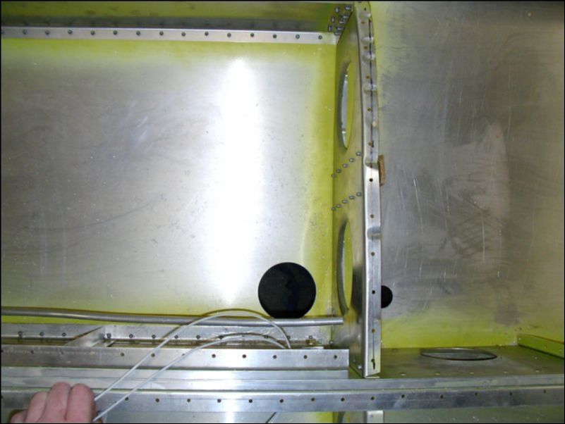 Cut access hole in bottom wing skin for fuel line and fuel sender access