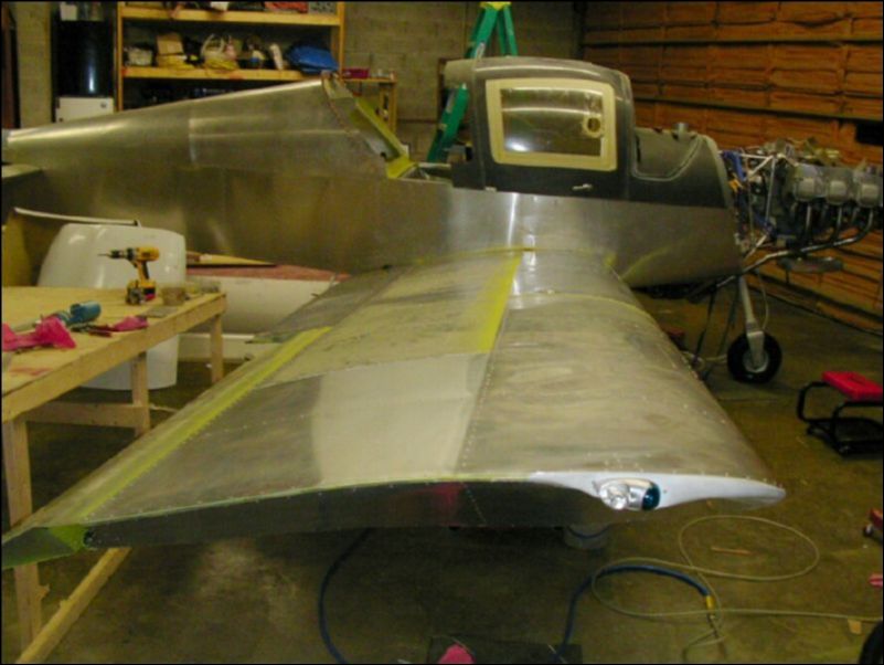 This is the completed right wing.  Well, almost completed.  I still need to finish the access hole covers, install the rest of the Rite Angle system, and after the aircraft is painted then I will install the rubber between the wing and the fuselage.